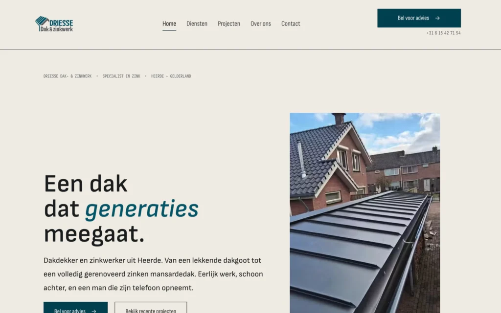 Homepage van Driesse Dak & Zinkwerk